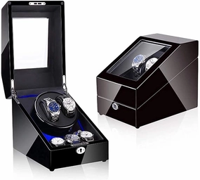 Watch Winder Watch Automatic Watch Winder with 5 Rotation Modes,2 3 Storage Display Box Case with Extremely Silent Motor,LED Illumination,Wood Shell Piano Finis