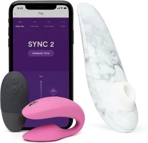 We-Vibe Sync 2 Pink App Control Couples Vibrator & Womanizer Special Edition Clitoris Vibrator White - Couples Sex Toys Bundle
