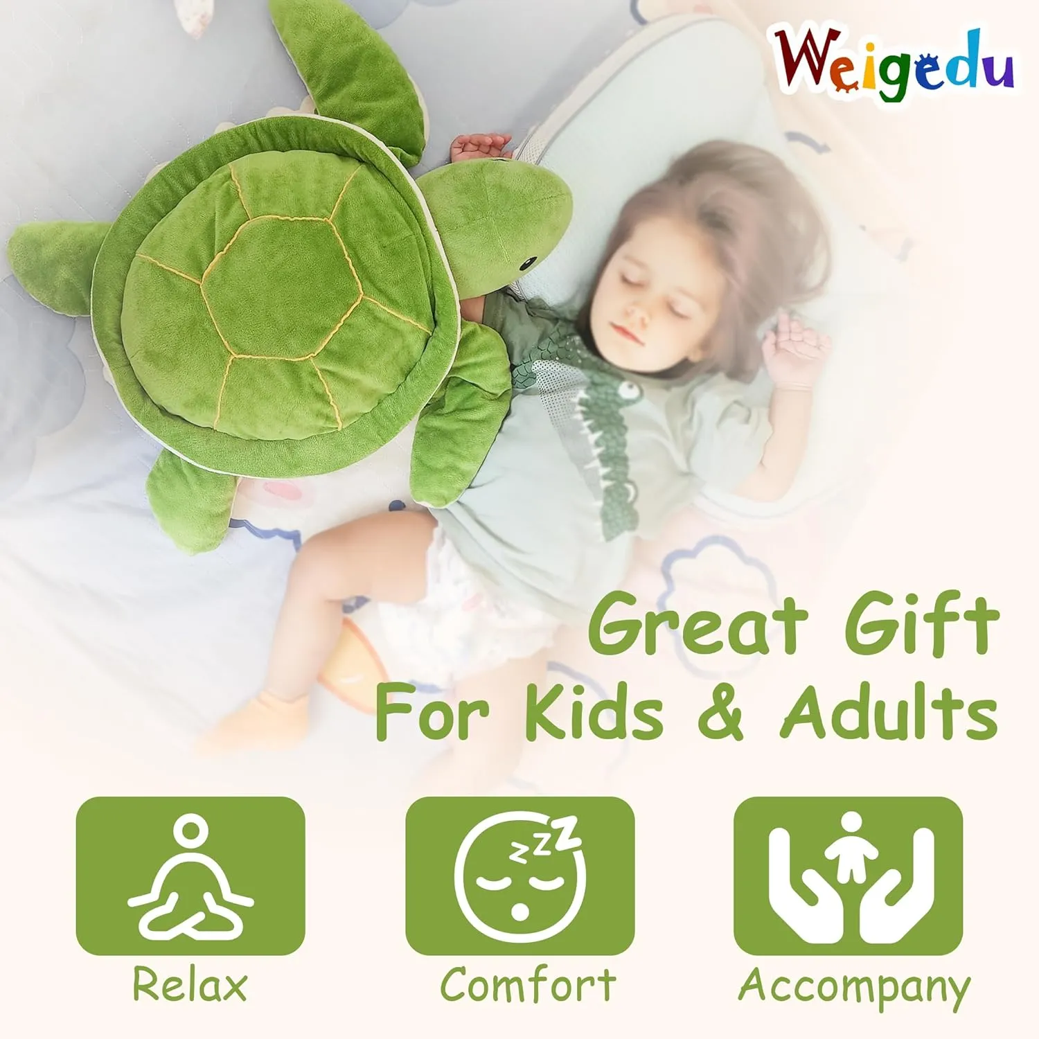 Weighted Sea Turtle Plush Toy - 20 Inches, 2.3 lbs, Soft & Removable Weight for Kids and Adults - Embroidered Eyes, Stress Relief & Comfort