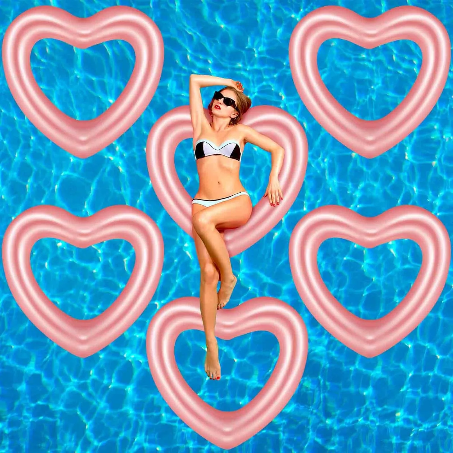 Wettarn 6 Pcs Inflatable Heart Pool Floats for Adults 43 Inch Heart Shaped Swimming Rings Cute Swim Tubes Water Beach Party Pool Toys for Summer Swimming Luau Party Birthday Bachelorette