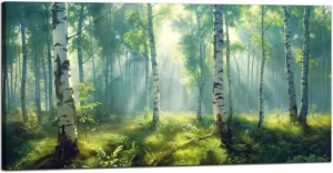 White Birch Tree Forest Canvas Wall Art Decor Green Nature Pictures Artwork Misty Foggy Scenery Wall Art Painting Modern MouNtain Landscape Art Prints for Living Room Home Office Decorations 20"×40"