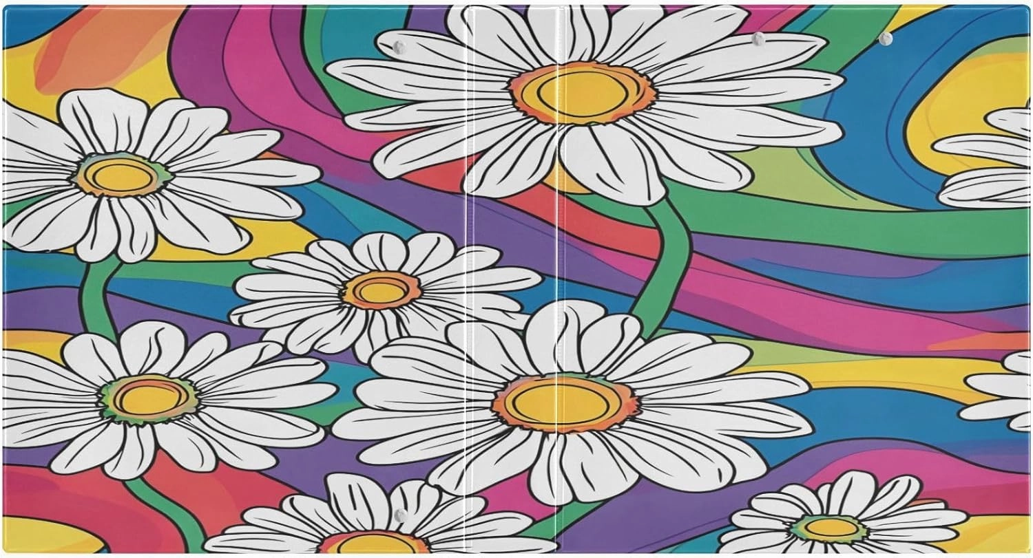 White Daisy 3-Ring Binder with Clipboard & 2 Pockets - 1.5 Inch Decorative Document Organizer 3-Ring Binder for Office, Meeting Supplies（87）
