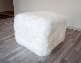White Woolly Stool Sheepskin Footstool 50x50x40cm