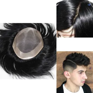 Wigs for Mens Toupee Hair Replacement System Mono Lace With Npu Reinforce Lace Systems Size 6x8 Inch 6 Inch Length Color 1# Hair Unit