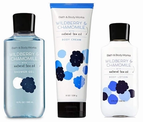 Wildberry Chamomile with Natural Tea Oil Set Includes Shower Gel, Body Cream and Lotion (3 Items)