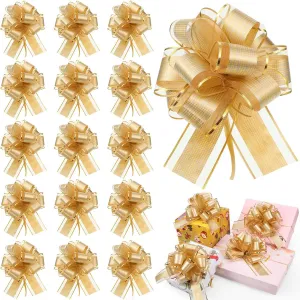 WILLBOND 20 Pieces Pull Bows Gift Wrapping Ribbon Pull Bows for Christmas Wedding Baskets Valentine‘s Day Multicolor Wrap Accessory for Gift Present Holiday Decor(Gold)