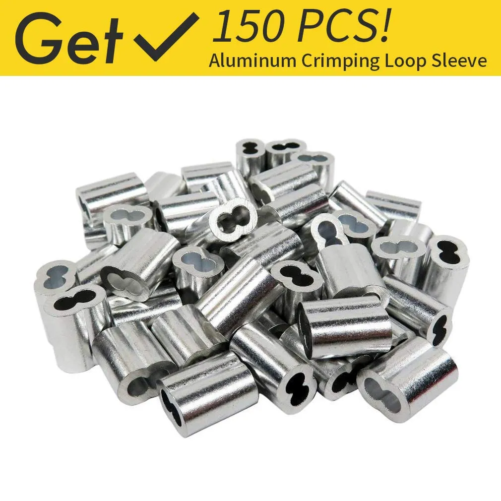 Wire Rope, 1/16 Wire Rope, 304 Stainless Steel Cable, Aircraft Cable, Steel Wire, 328FT with 150Pcs Crimping Sleeves, Clothes Line Wires, Trellis Wire, 7x7 368lbs Breaking Strength