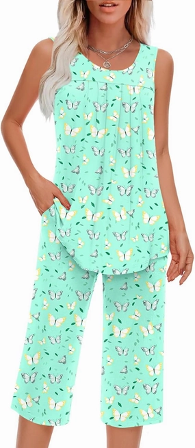Women Pajamas Sets Loungewear Soft Sleepwear Two Piece Summer Sleeveless Pjs Tank Top Pants with Pocket M-3XL