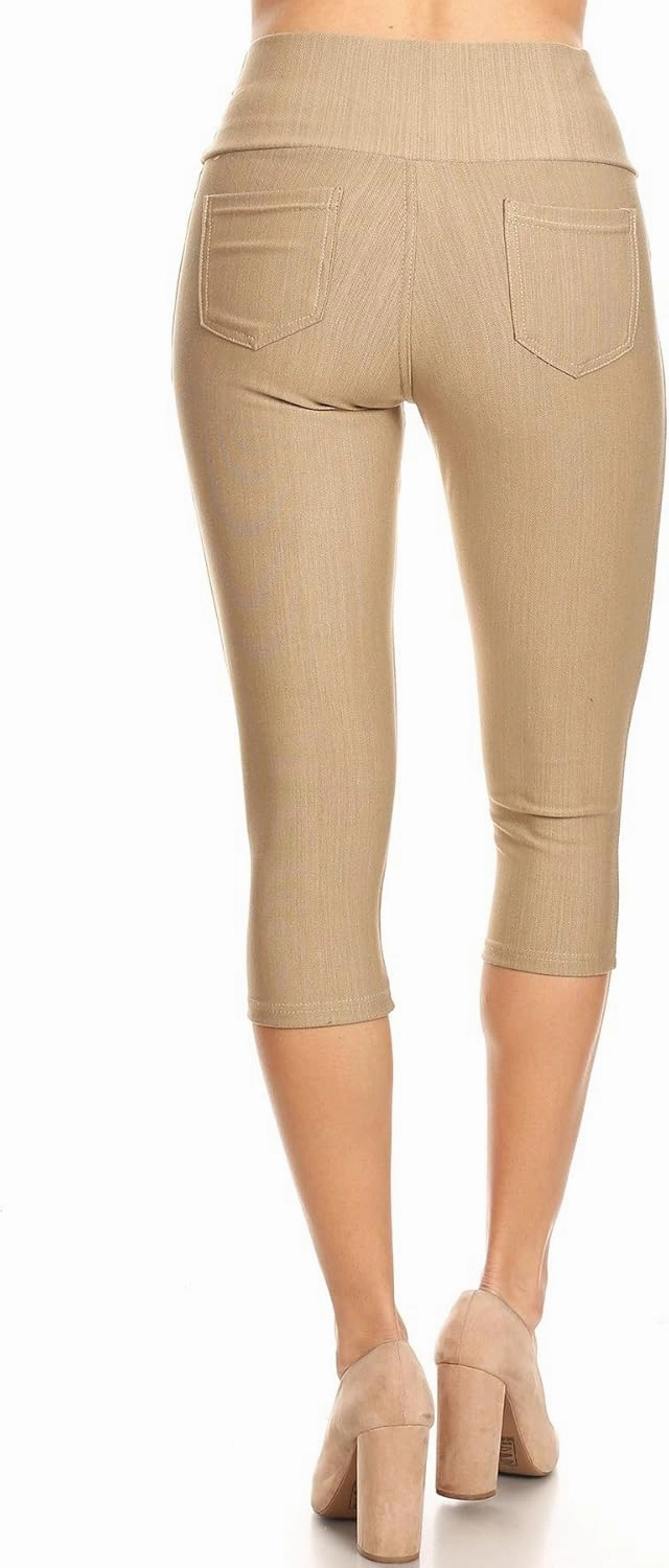 Women's Capri Denim Jeggings High Waisted Pull on Stretch Cropped Skinny Pants Regular & Plus Size