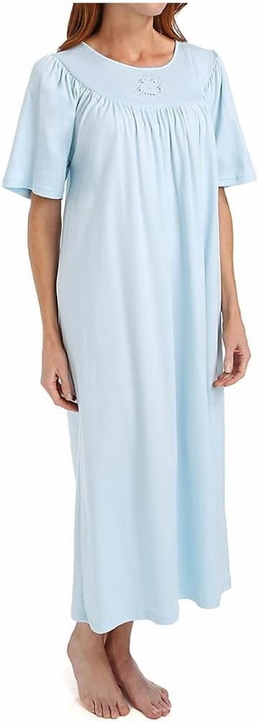 Women's Soft Cotton Short Sleeve Night Shirt Gown, 33400, Light Blue, M
