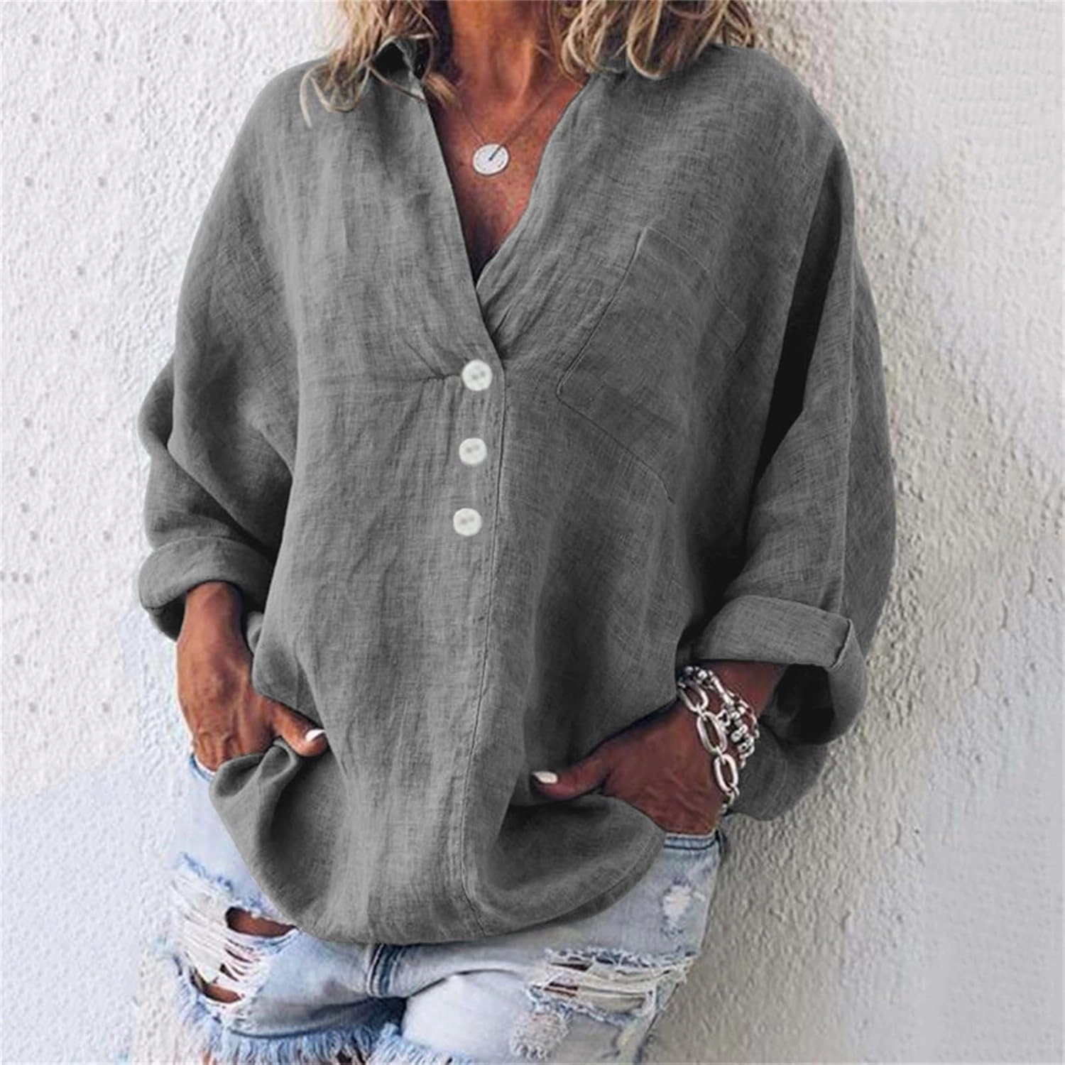 Womens Long Sleeve Button Down Women's Floral Butterfly Print Natural Autumn Casual Long Sleeve Loose Fit Collared