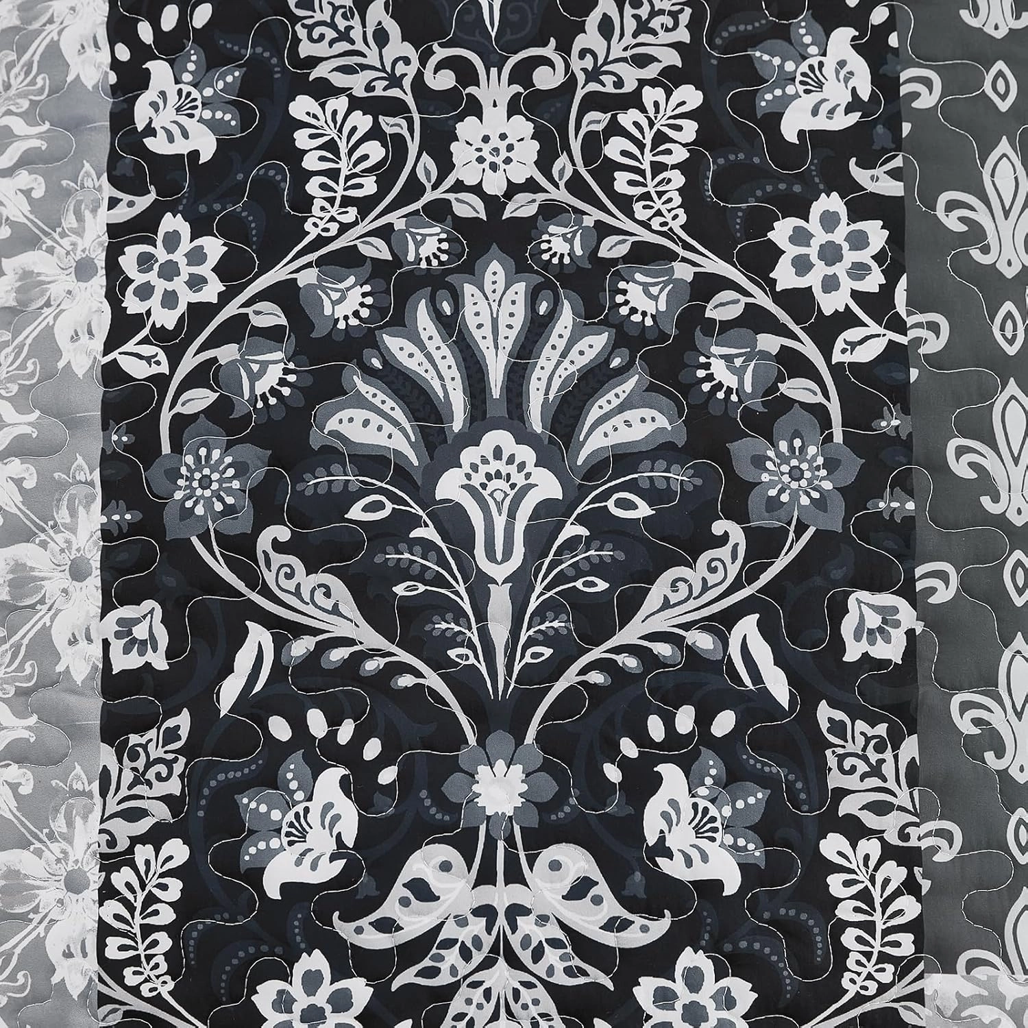 WONGS BEDDING Black Quilt Set King Size,3 Pieces Boho Patchwork Bedspread Coverlet Set, Lightweight Bohemian Quilt Bedding Set for All Seasons (104"x90")