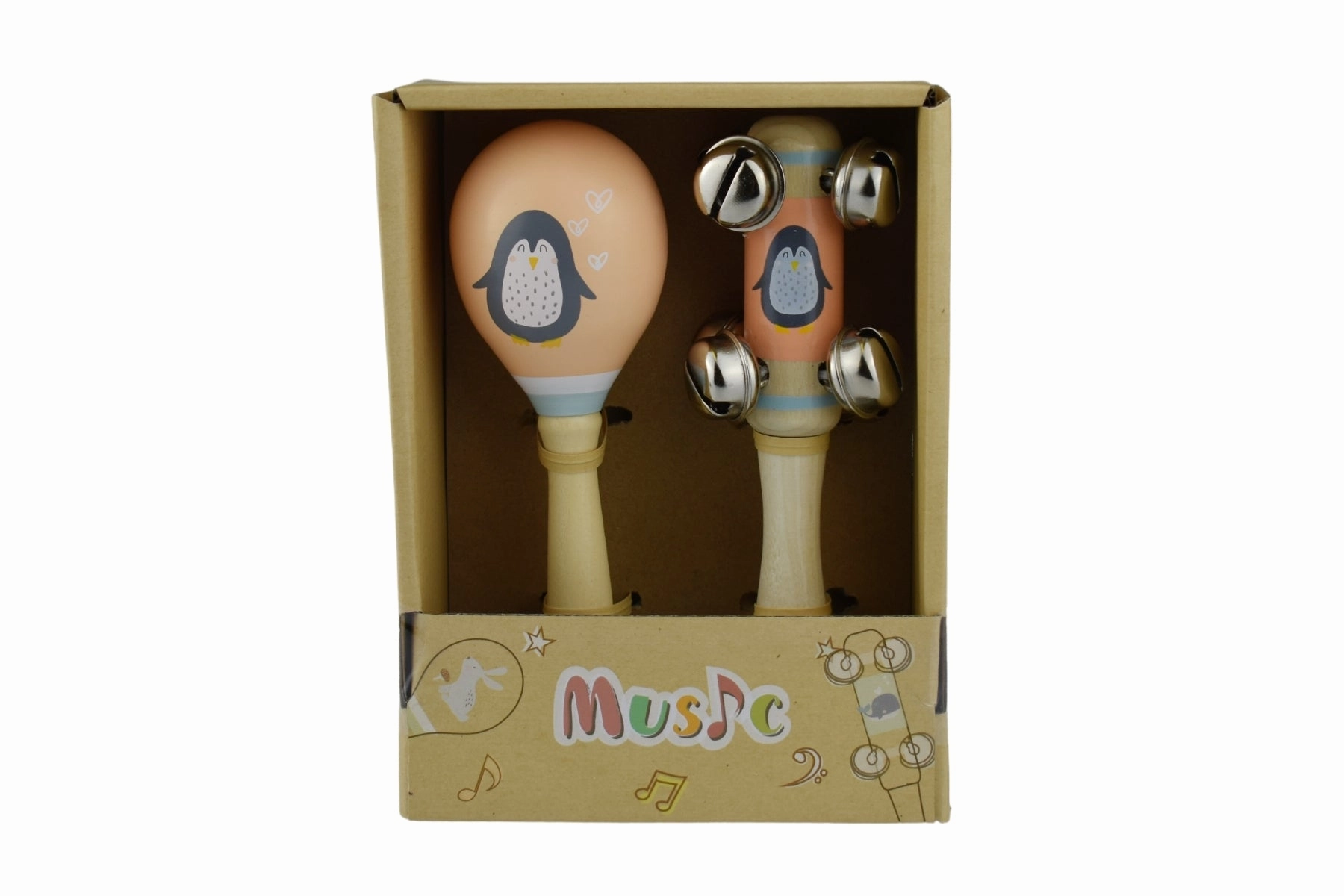 Wooden Maraca And Bell Stick Set - Penguin