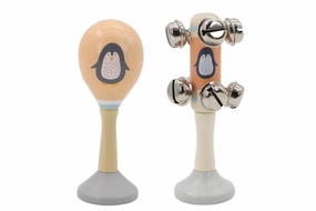 Wooden Maraca And Bell Stick Set - Penguin