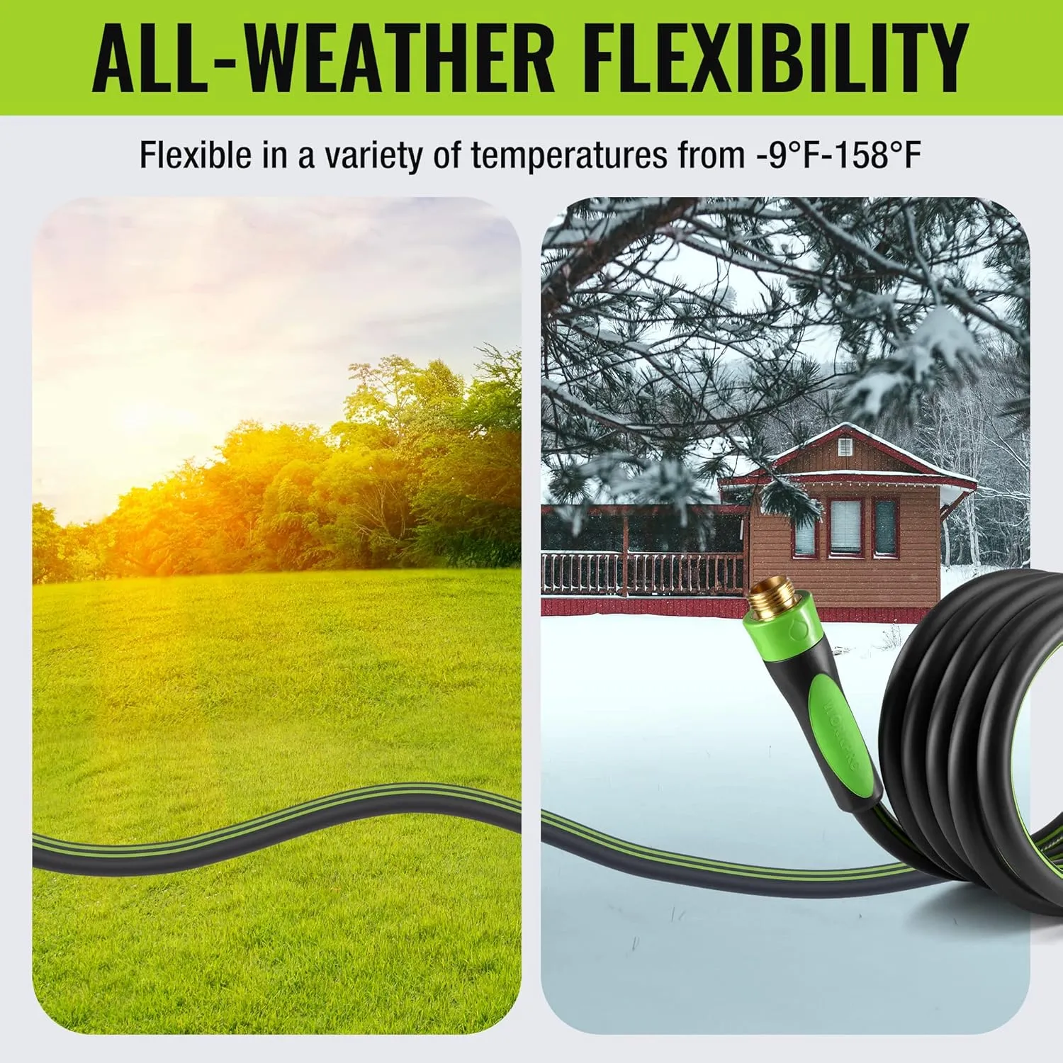 WORKPRO 5/8 IN x 10 FT Garden Hose, Heavy Duty, Flexible, Lightweight Water Hose with Bi-Material 360° Rotation Handle, 3/4" GHT Solid Brass Fittings, for Outdoor, Lawn, Garden & Yard, Car Wash
