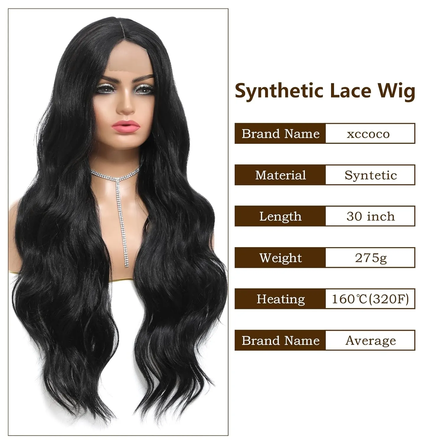 xccoco Long Wavy Black Wigs for Women 30inch Long Body Wave Synthetic Lace Natural Looking Wig Middle Part Heat Resistant Wigs for Daily