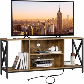 Yaheetech TV Stand for 65 inch TV, Farmhouse TV Console Table with Power Outlets, Gaming Entertainment Center for Living Room, Rustic Brown