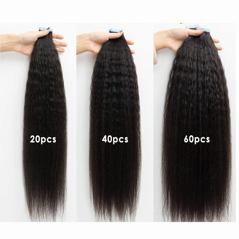 Yaki Tape in Extensions Human Hair,Natural Black Tape in Extensions Real Human Hair, 20PCS 50G/Set Skin Weft Invisible Glue in Hair Extensions 18Inch Hair Extensions for Black Women