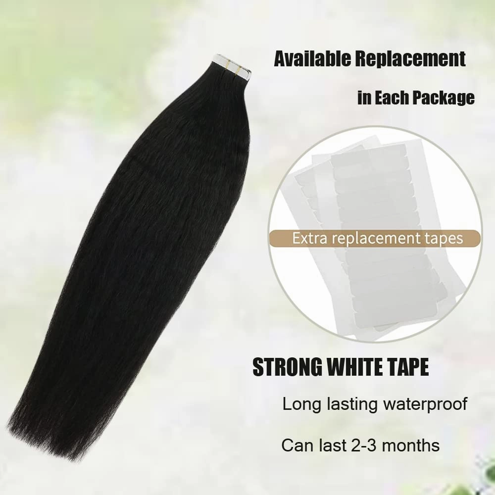 Yaki Tape in Extensions Human Hair,Natural Black Tape in Extensions Real Human Hair, 20PCS 50G/Set Skin Weft Invisible Glue in Hair Extensions 18Inch Hair Extensions for Black Women