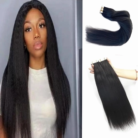 Yaki Tape in Extensions Human Hair,Natural Black Tape in Extensions Real Human Hair, 20PCS 50G/Set Skin Weft Invisible Glue in Hair Extensions 18Inch Hair Extensions for Black Women