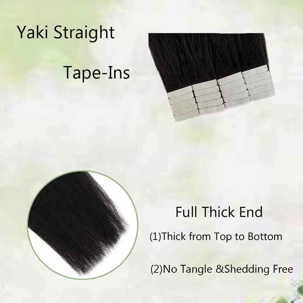 Yaki Tape in Extensions Human Hair,Natural Black Tape in Extensions Real Human Hair, 20PCS 50G/Set Skin Weft Invisible Glue in Hair Extensions 18Inch Hair Extensions for Black Women