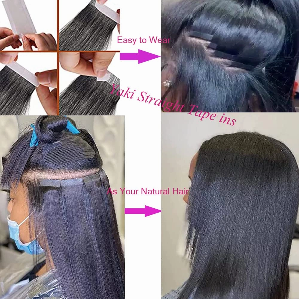 Yaki Tape in Extensions Human Hair,Natural Black Tape in Extensions Real Human Hair, 20PCS 50G/Set Skin Weft Invisible Glue in Hair Extensions 18Inch Hair Extensions for Black Women