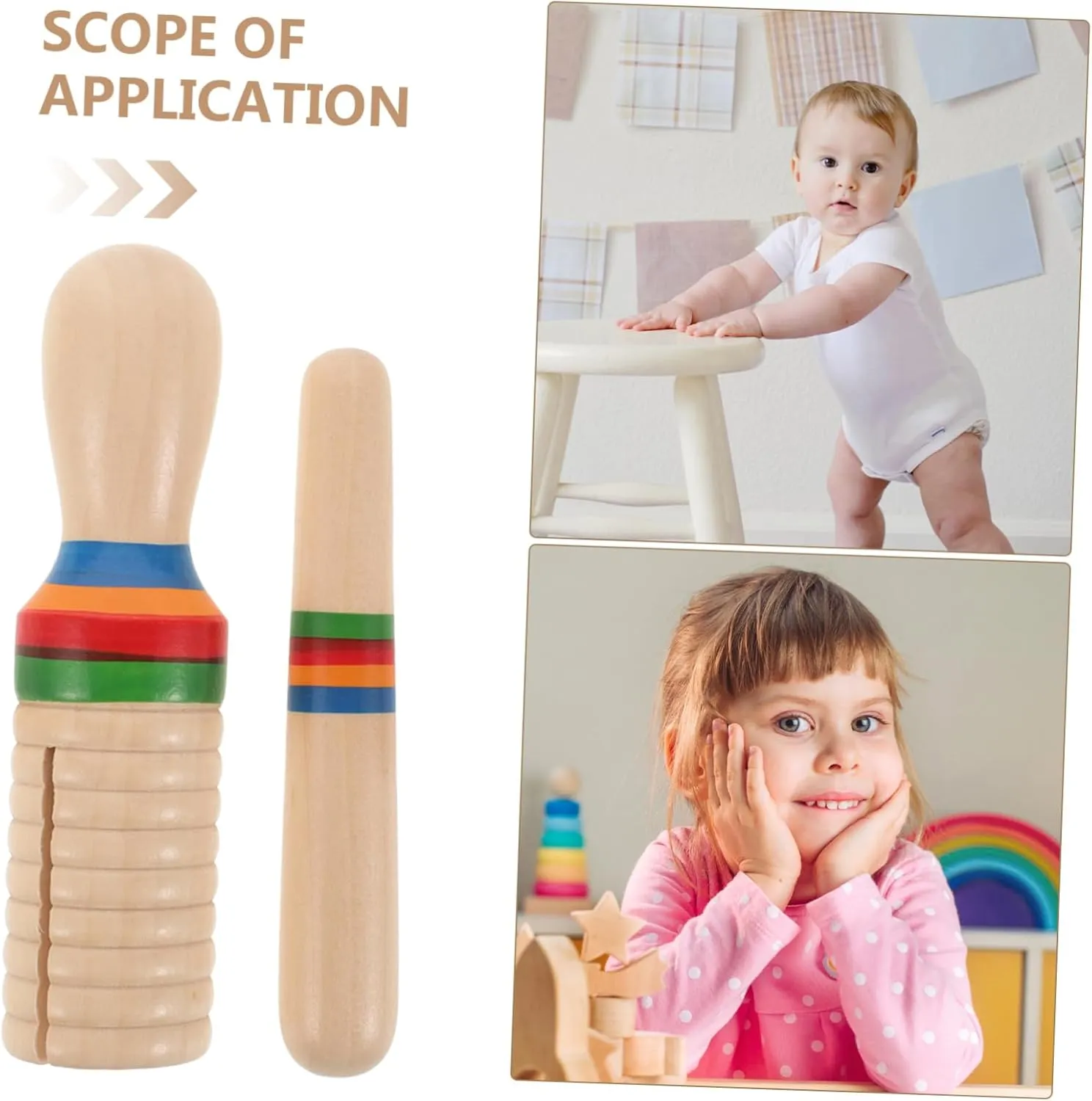Yardwe 1 Set Wooden Sound Tube Musical Instrument Single Threaded Ring Percussion with Mallet for Educational Music for Rhythm Development and Fun Play