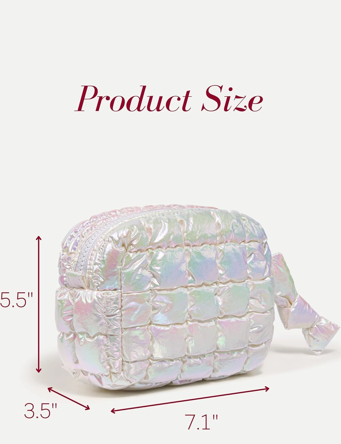 Yarnic Quilted Makeup Bag Cosmetic Bag, Travel Toiletry Bag for Women, Cute Makeup Bag Organizer Puffer Makeup Pouch (Iridescent White, S)