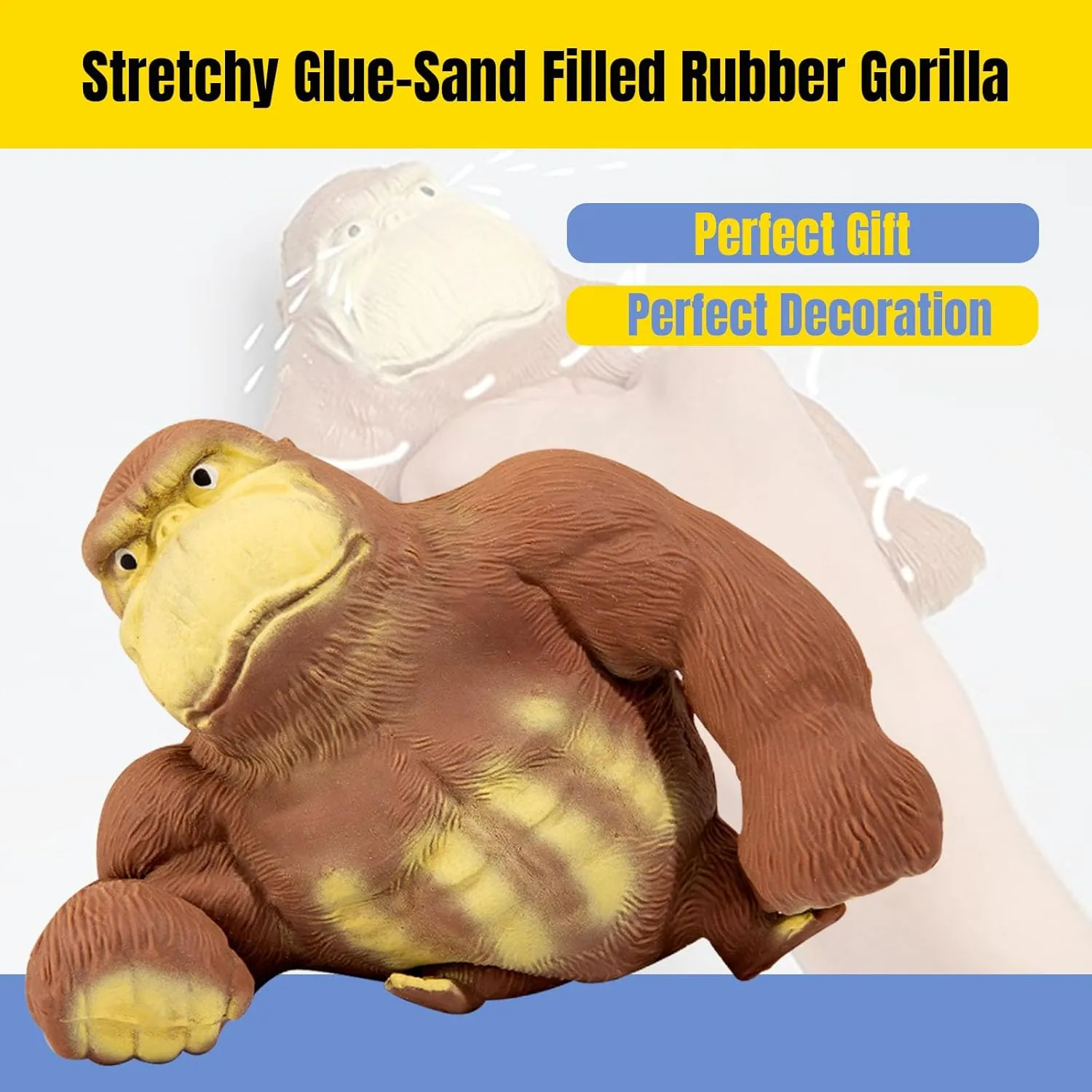 YHan Squeeze Monkey Toy – Stretchy Stress Relief Gorilla with Sand Filling, Soft & Elastic Sensory Fidget Toy for Autism, ADHD & Anxiety – Non-Toxic Latex, Fun Gifts for Kids & Adults (Medium, Brown)