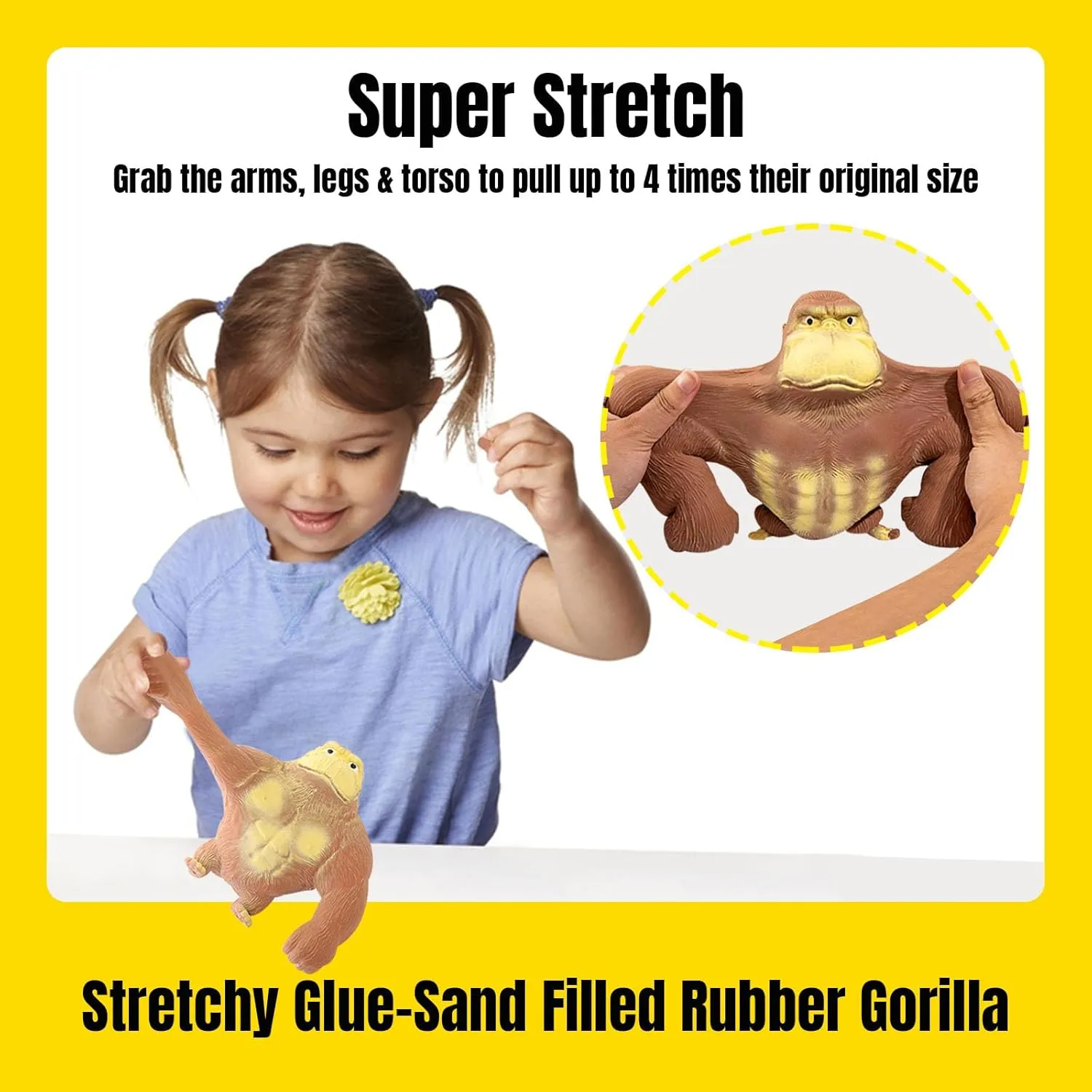 YHan Squeeze Monkey Toy – Stretchy Stress Relief Gorilla with Sand Filling, Soft & Elastic Sensory Fidget Toy for Autism, ADHD & Anxiety – Non-Toxic Latex, Fun Gifts for Kids & Adults (Medium, Brown)