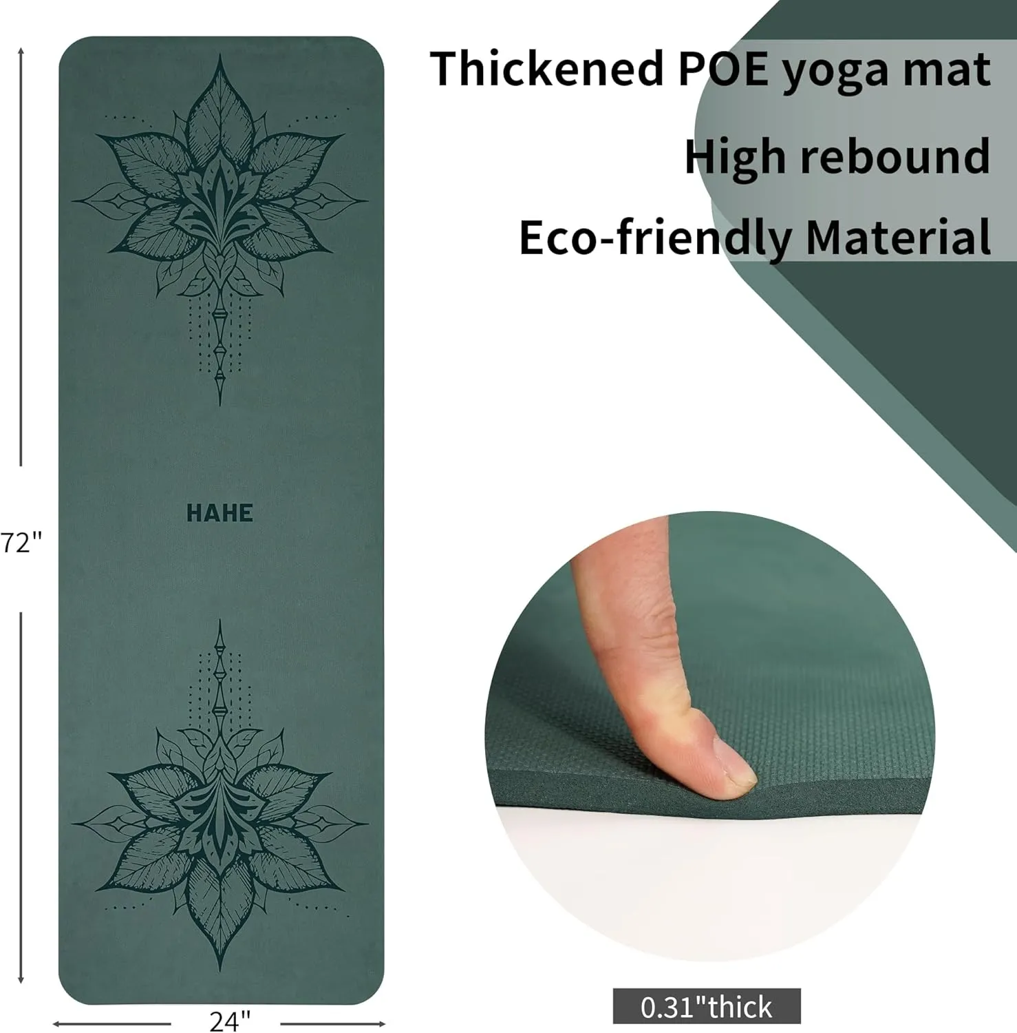 Yoga Mat Thick (8MM,1/3"), Eco-Friendly POE Non Slip Yoga Mat, High Rebound & Shock Absorption, Anti-Tear & Sweat-Resistant for Yoga, Fitness, Home, Workouts, Large Pilates Mats 72"x24" with Carrying Strap