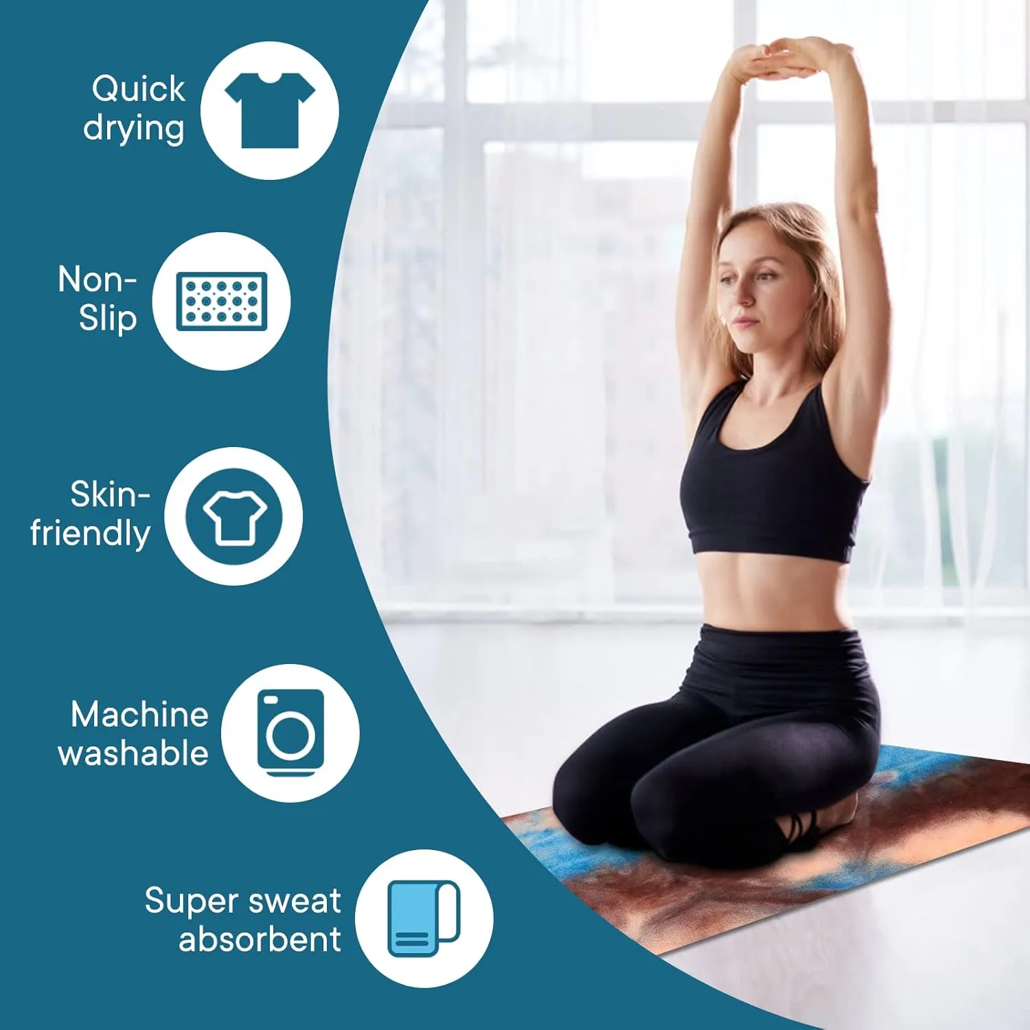 Yoga Towels, Non Slip Hot Yoga Mat Towel with Grip Dots,Super-Absorbent Soft Microfiber Yoga Blanket for Pilates, Fitness and Workout 72inch x 24inch
