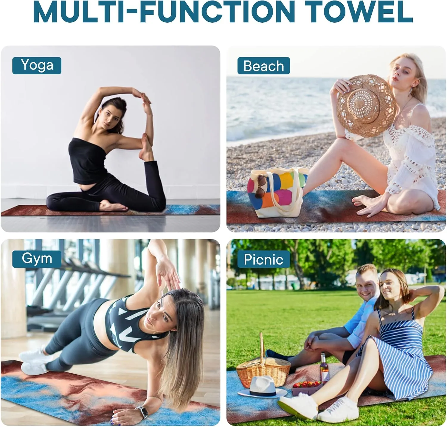 Yoga Towels, Non Slip Hot Yoga Mat Towel with Grip Dots,Super-Absorbent Soft Microfiber Yoga Blanket for Pilates, Fitness and Workout 72inch x 24inch