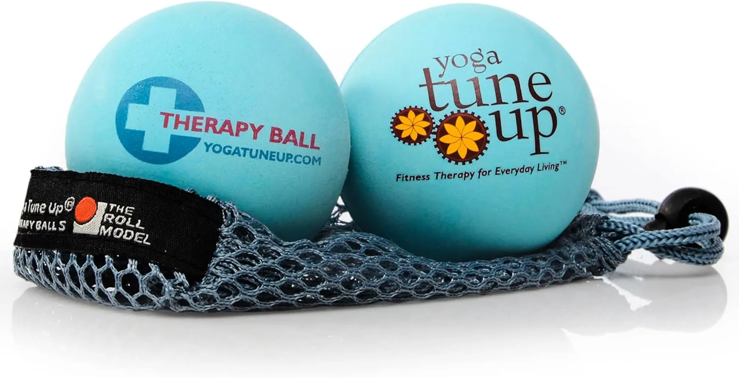 YOGA TUNE UP® Therapy Balls in Tote by Tune Up Fitness - Massage Balls for Trigger Point, Pressure Point & Myofascial Release - Use as Single or Peanut Ball for Pain Relief & Relaxation (Aqua Blue)