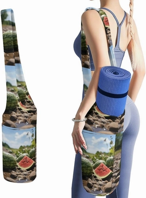 Yoga Mat Organizer, Watermelon on The Ground Print Yoga Mat Bag Gym Mat Bag Canvas Storage Bag Durable Yoga Carrier