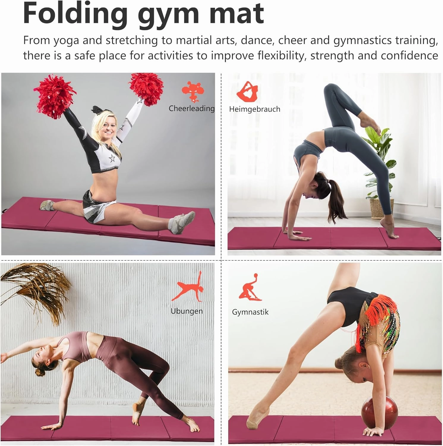 Yoga Mat Thick 2 Inch Workout Flooring for Home Gym - Exercise, Gymnastics, Tumbling, Pilates, Dance Equipment - Foldable Foam Play Mat for Kids and Adults