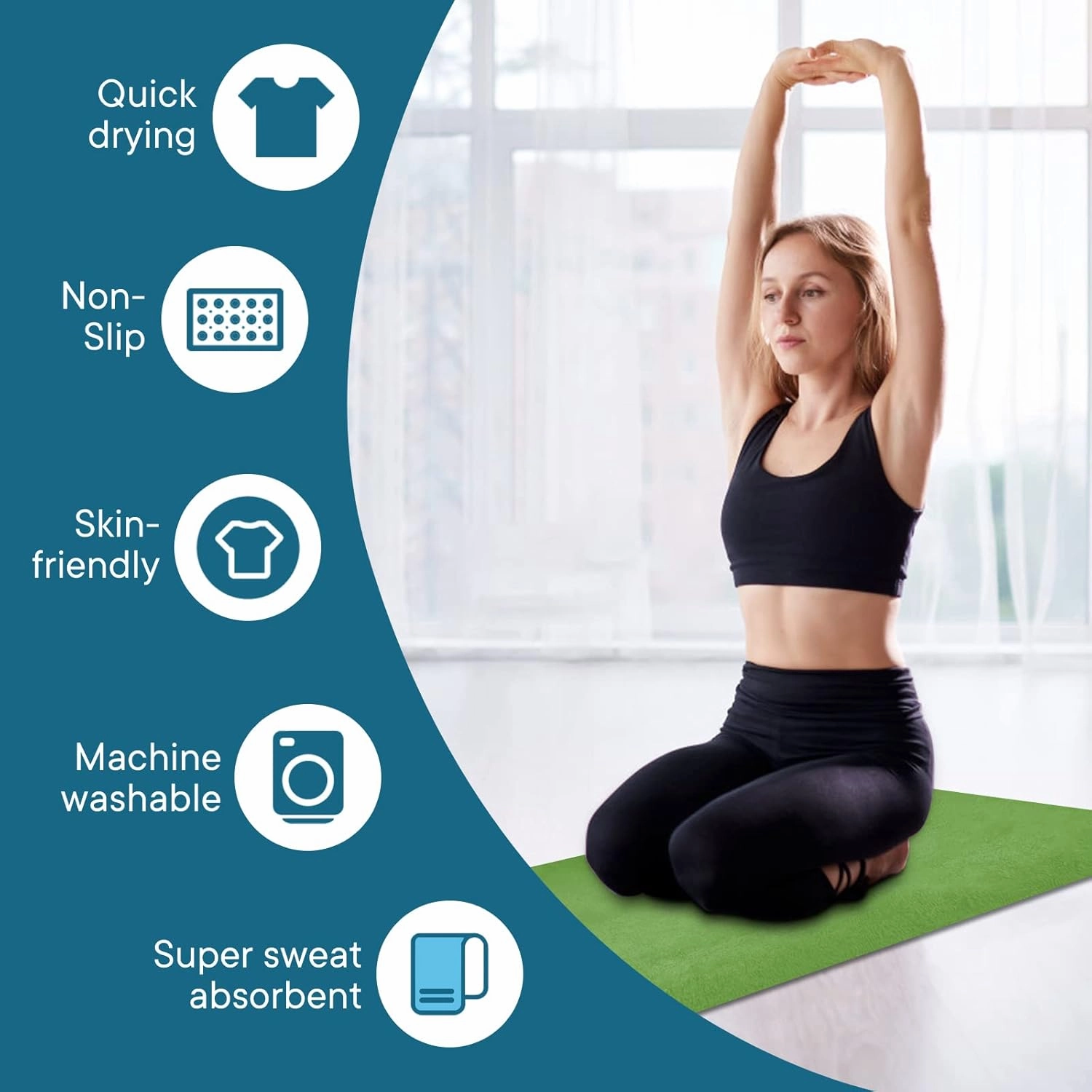 Yoga Towels, Non Slip Hot Yoga Mat Towel with Grip Dots,Super-Absorbent Soft Microfiber Yoga Blanket for Pilates, Fitness and Workout 72inch x 24inch