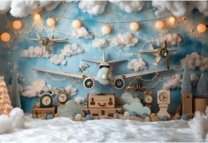YongFoto Travel Adventure Aircraft Backdrop 8x6ft Cute Clouds Sky Airplane Photography Background Adventure Awaits Baby Shower Boy 1st 2nd Birthday Party Banner Kids Portraits Photoshoot Wallpaper