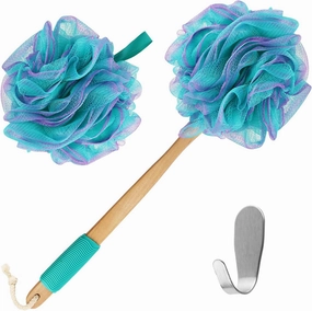 Yoove Bath Pouf with Handle - Body Scrubber Green Loofah for Women - Charcoal Infused Shower Loofah Sponge with Handle - Back Scrubber - Back Shower Sponge