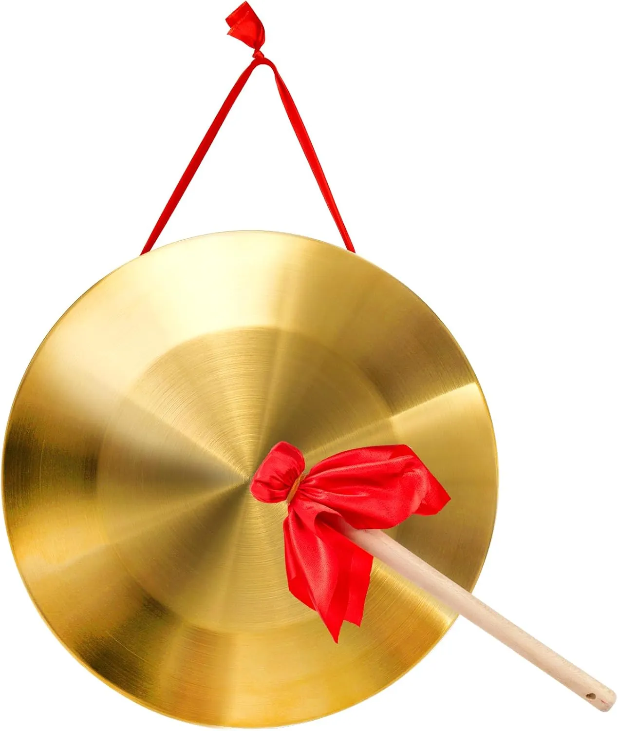 ZEAYEA 12.6 inch Gong Instrument, Chinese Traditional Percussion Instrument Copper Gong with Beater and Red Hanging Ribbon for Celebration, Party, Festivals