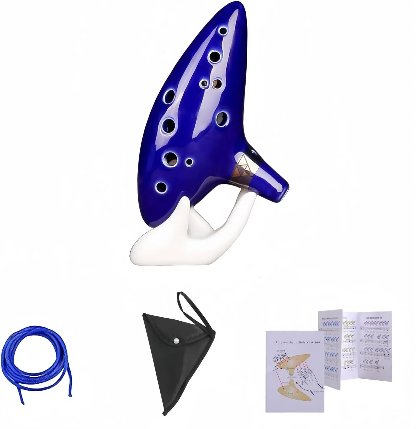 Zelda Ocarina Instrument with Song Book (Songs From the Legend of Zelda), 12 Hole Alto C Zelda Ocarinas With Gift Box,Hand-shape Display Stand,Neck Strap Cord and Black Protective Bag (Blue)
