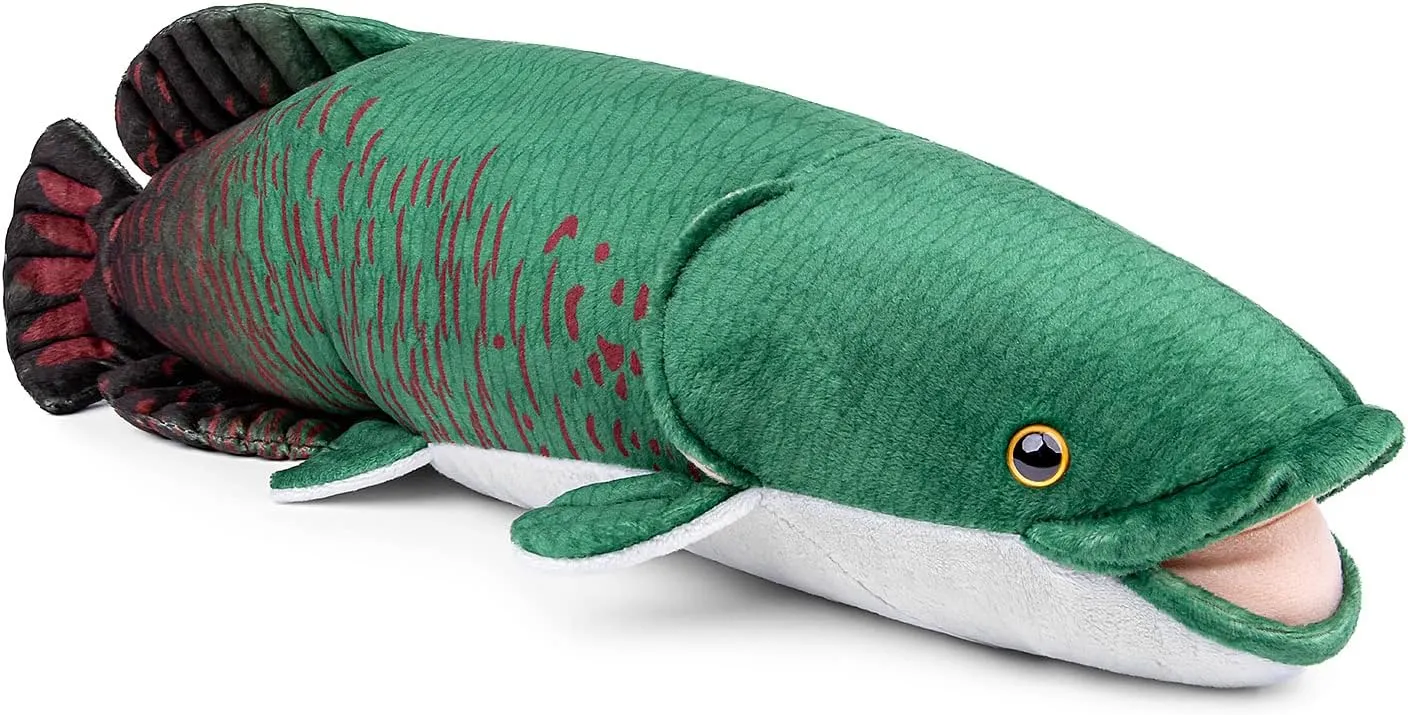 ZHONGXIN MADE Arapaima Plush - Lifelike Arapaima Gigas Fish Stuffed Animals, Soft Green 18inch Arapaima Fish Plushie Toy, Super Soft Plush Dolls for Kids Model Toys, Gifts for Kids