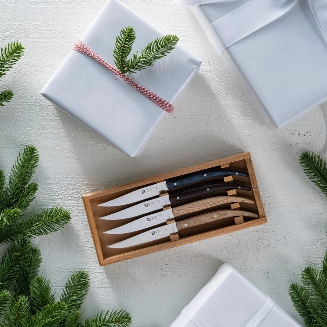 ZWILLING Henckels International Stainless Steel Traditional Steak Knives, Set of 4, Silver, Brown