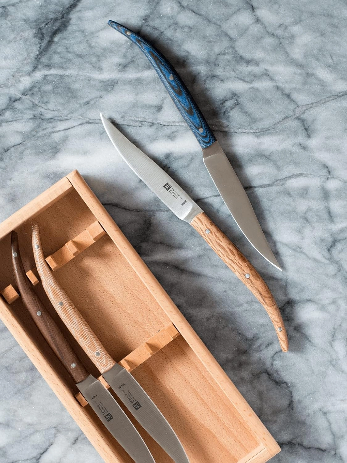 ZWILLING Henckels International Stainless Steel Traditional Steak Knives, Set of 4, Silver, Brown