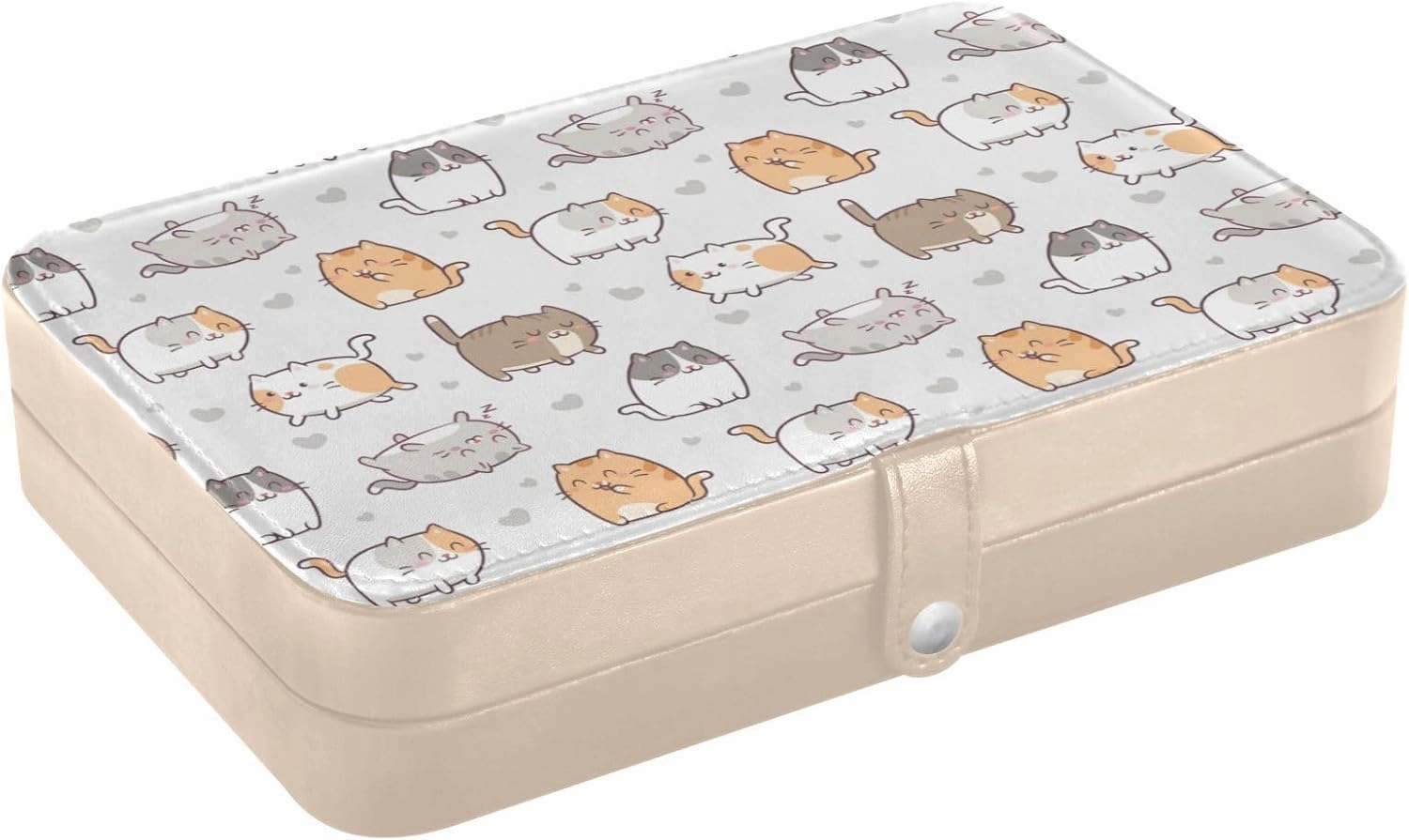 ZZKKO Travel Jewelry Case Cute Kawaii Cats Small Jewelry Boxes for Women Portable Jewelry Travel Organizer Storage Box for Earrings Ring Necklace White