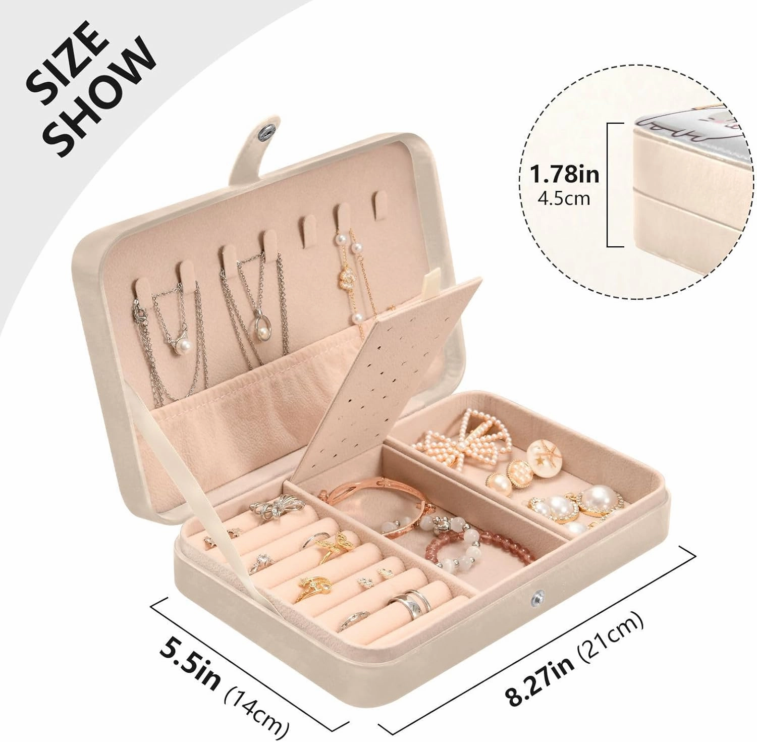 ZZKKO Travel Jewelry Case Cute Kawaii Cats Small Jewelry Boxes for Women Portable Jewelry Travel Organizer Storage Box for Earrings Ring Necklace White