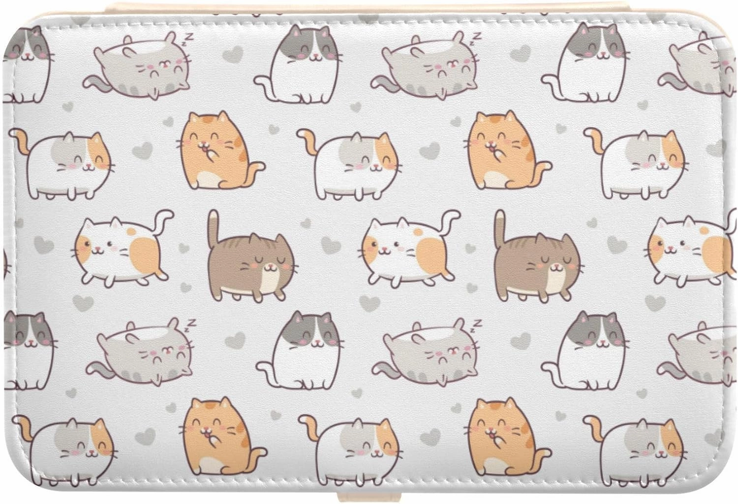 ZZKKO Travel Jewelry Case Cute Kawaii Cats Small Jewelry Boxes for Women Portable Jewelry Travel Organizer Storage Box for Earrings Ring Necklace White